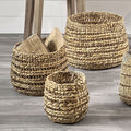 Woven Water Hyacinth S/3 Round Stripe Detail Baskets