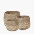 S/3 Woven 2-Tone Natural Seagrass and Palm Leaf Round Baskets