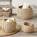 S/3 Woven Striped Natural Seagrass and Palm Leaf Round Baskets