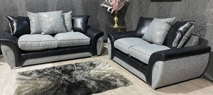Lawson 3+2 Black And Grey Polyester Fabric Sofa Set With Snake Outline With Chrome Legs
