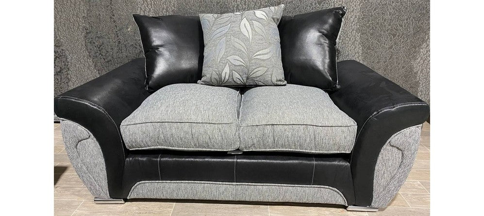 Lawson 3+2 Black And Grey Polyester Fabric Sofa Set With Snake Outline With Chrome Legs