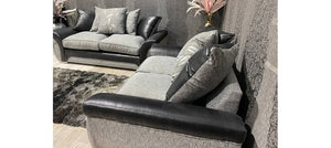 Lawson 3+2 Black And Grey Polyester Fabric Sofa Set With Snake Outline With Chrome Legs