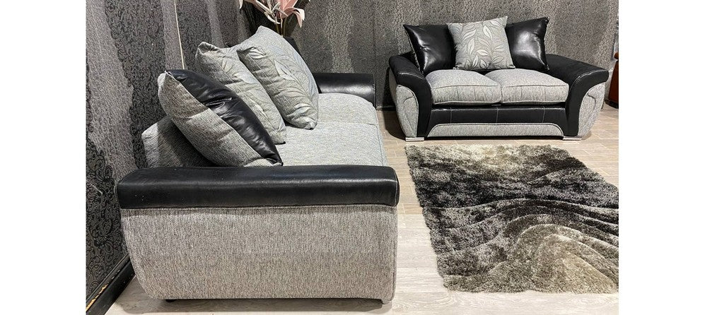 Lawson 3+2 Black And Grey Polyester Fabric Sofa Set With Snake Outline With Chrome Legs