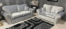 Load image into Gallery viewer, Oakland 3+2 Silver Plush Velvet Fabric Sofa Set With Subtle Button Detailing And Chrome Legs
