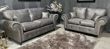 Load image into Gallery viewer, Oakland 3+2 Buffalo Grey Buffalo Faux Leather With Subtle Button Detailing And Chrome Legs
