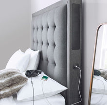 Load image into Gallery viewer, Titan TV Media Bed Marbella Grey Fabric - Available in KingSize &amp; SuperKing
