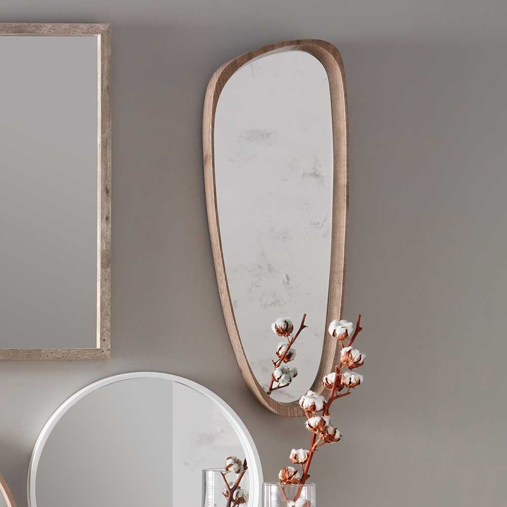 Natural Wood Veneer Teardrop Shaped Mirror