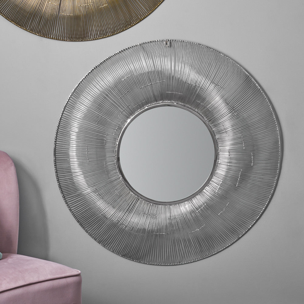 Metal Wire Round Wall Mirror - Available in Silver or Gold