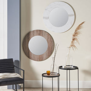 Wood Veneer Round Wall Mirror - available in Brown or White