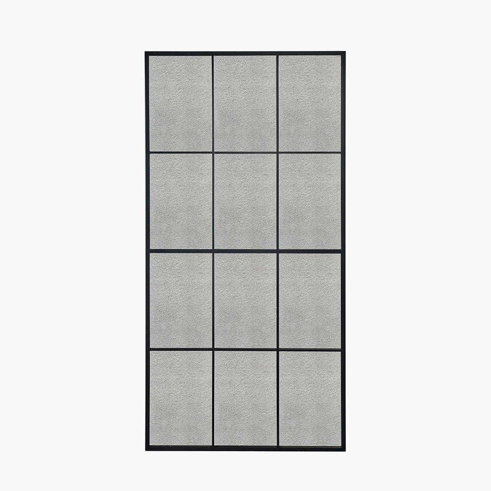 Matt Black Metal 12 Pane Floor Mirror with Foxed Glass