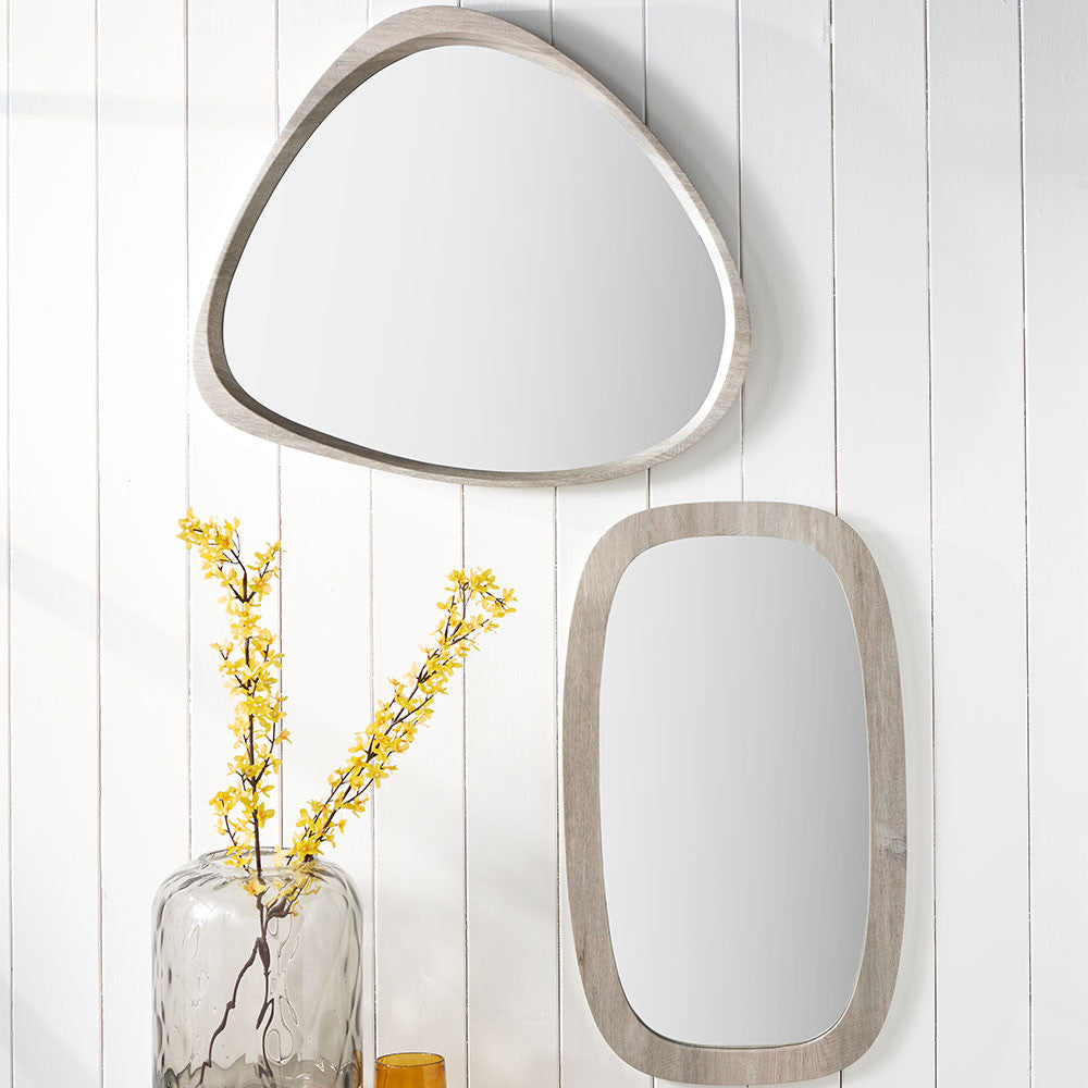Grey Oak Veneer Curved Wall Mirror