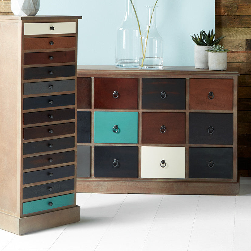 Loft Pine Wood Multicoloured 12 Drawer Unit