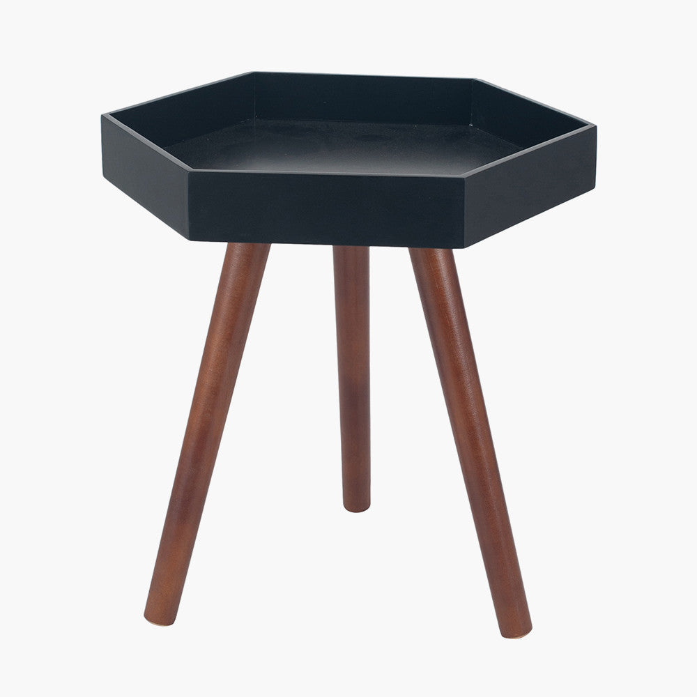 Halston Grey MDF & Brown Pine Wood Hexagon Table K/D - Available In Brown, White, Mustard & Black