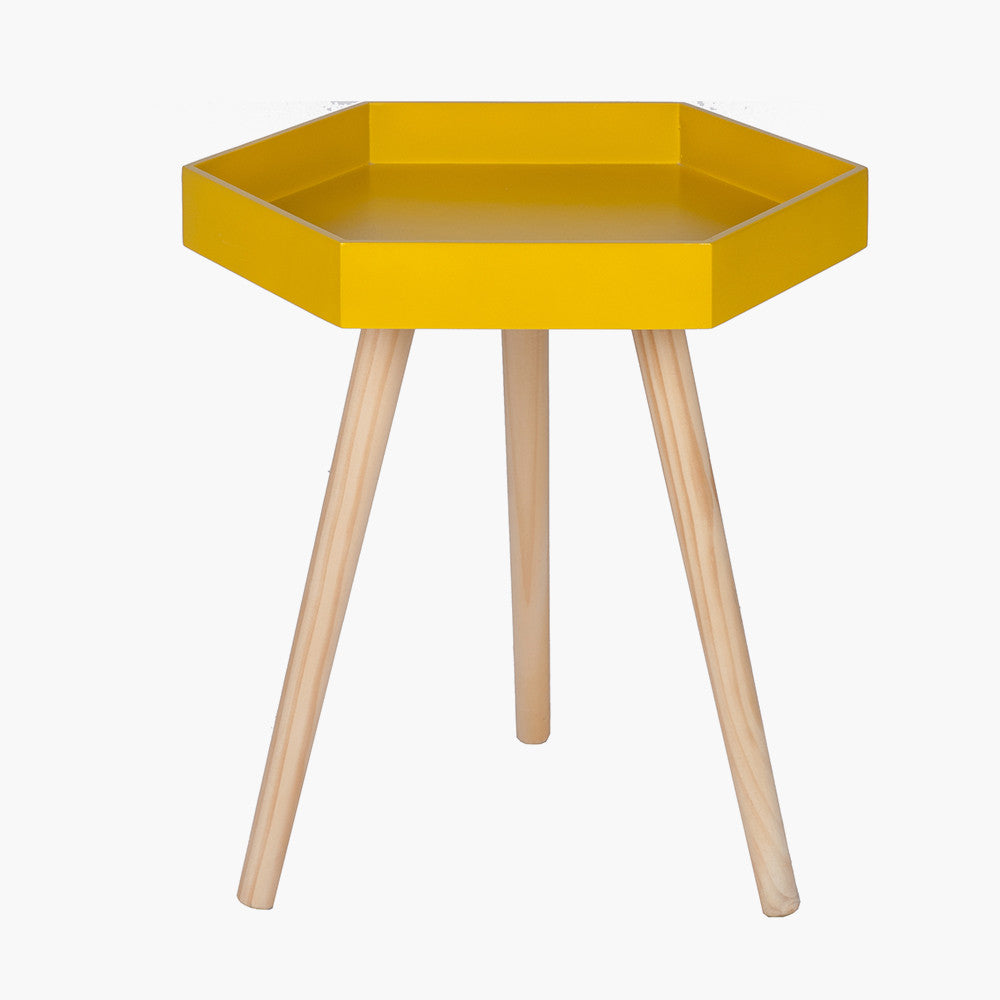 Halston Grey MDF & Brown Pine Wood Hexagon Table K/D - Available In Brown, White, Mustard & Black