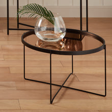 Load image into Gallery viewer, Voss Matt Black Wood &amp; Metal Coffee Table Copper Glass
