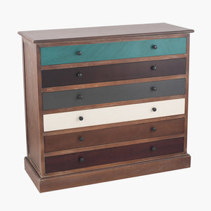 Loft Pine Wood Multicoloured 6 Drawer Unit