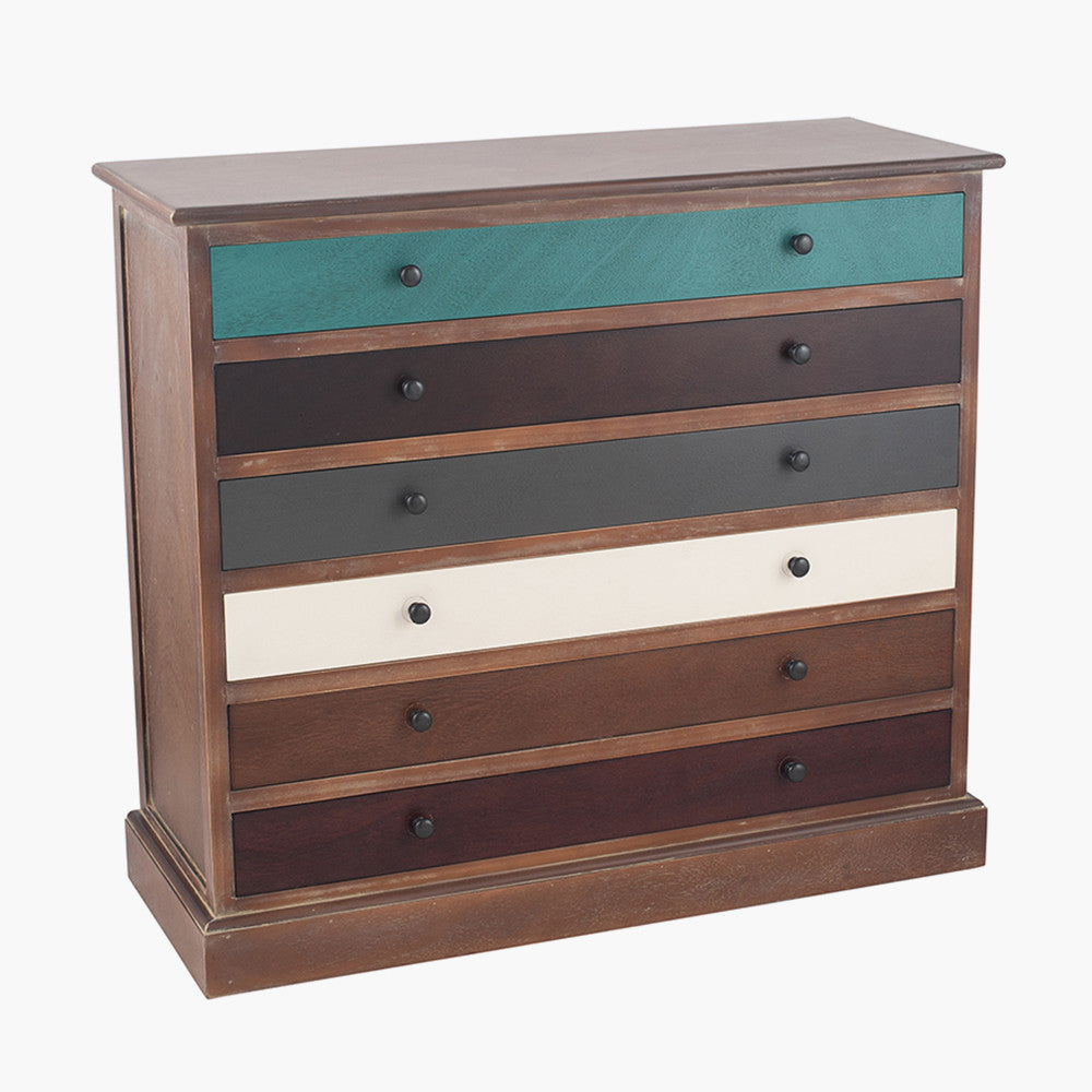 Loft Pine Wood Multicoloured 6 Drawer Unit