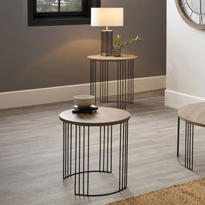 Atri Dark Wood and Black Metal S/2 Round Side Tables