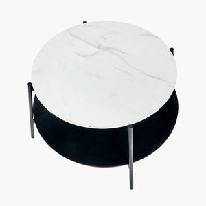 Marchello White Marble Veneer & Black Metal Coffee Table