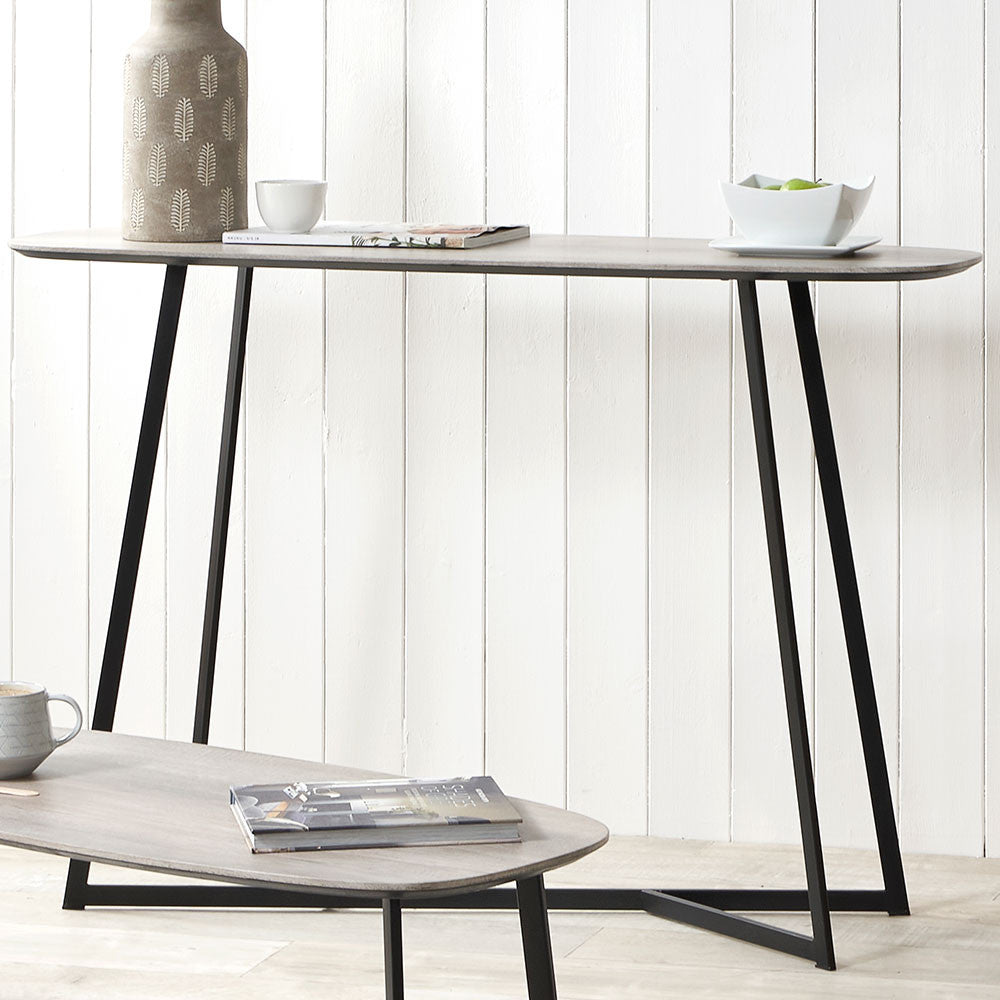 Ukiah Grey Oak Veneer & Black Metal Console Table