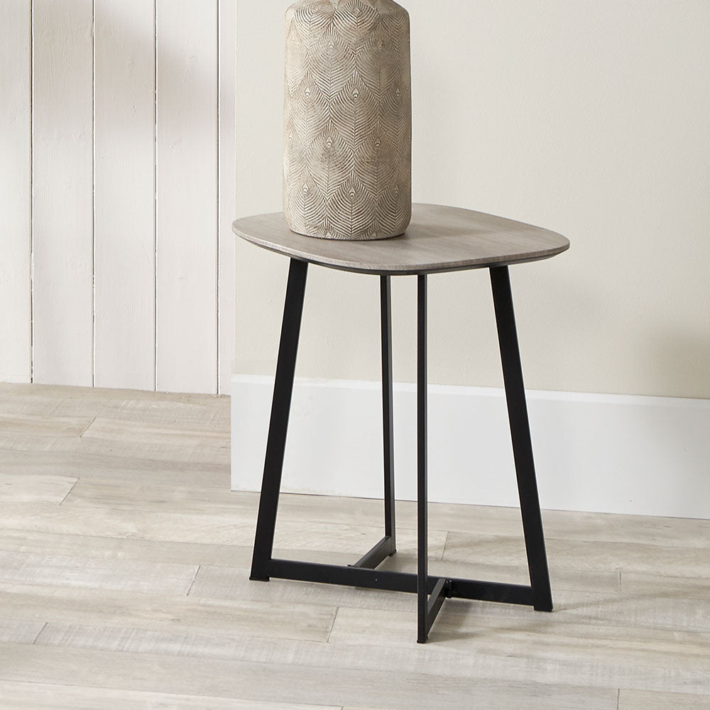 Ukiah Grey Oak Veneer & Black Metal Side Table