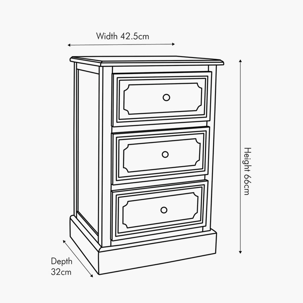 Ascot Pine Wood Grey 3 Drawer Bedside