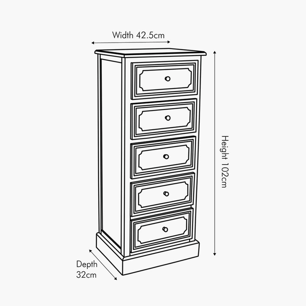 Ascot Pine Wood Grey 5 Drawer Tall Boy