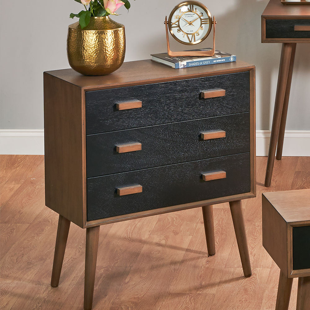 Klee Pine Wood 3 Drawer Unit - Available in Black