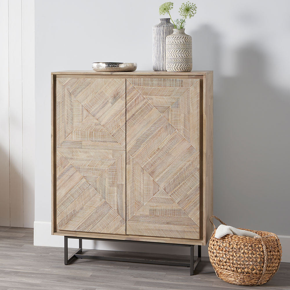 Marca Acacia Wood 2 Door Bar Cabinet