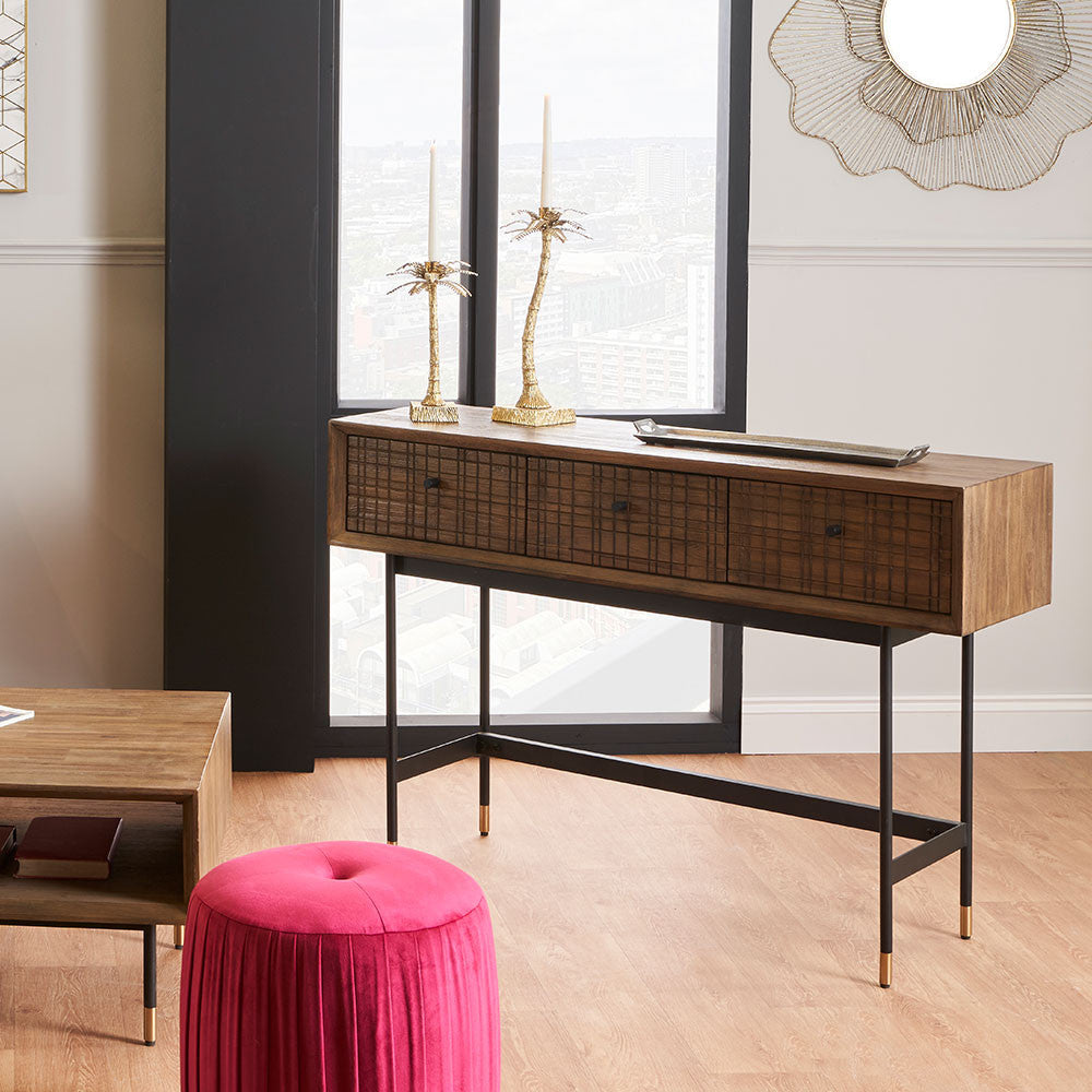 Arte Acacia Wood 3 Drawer Console Table