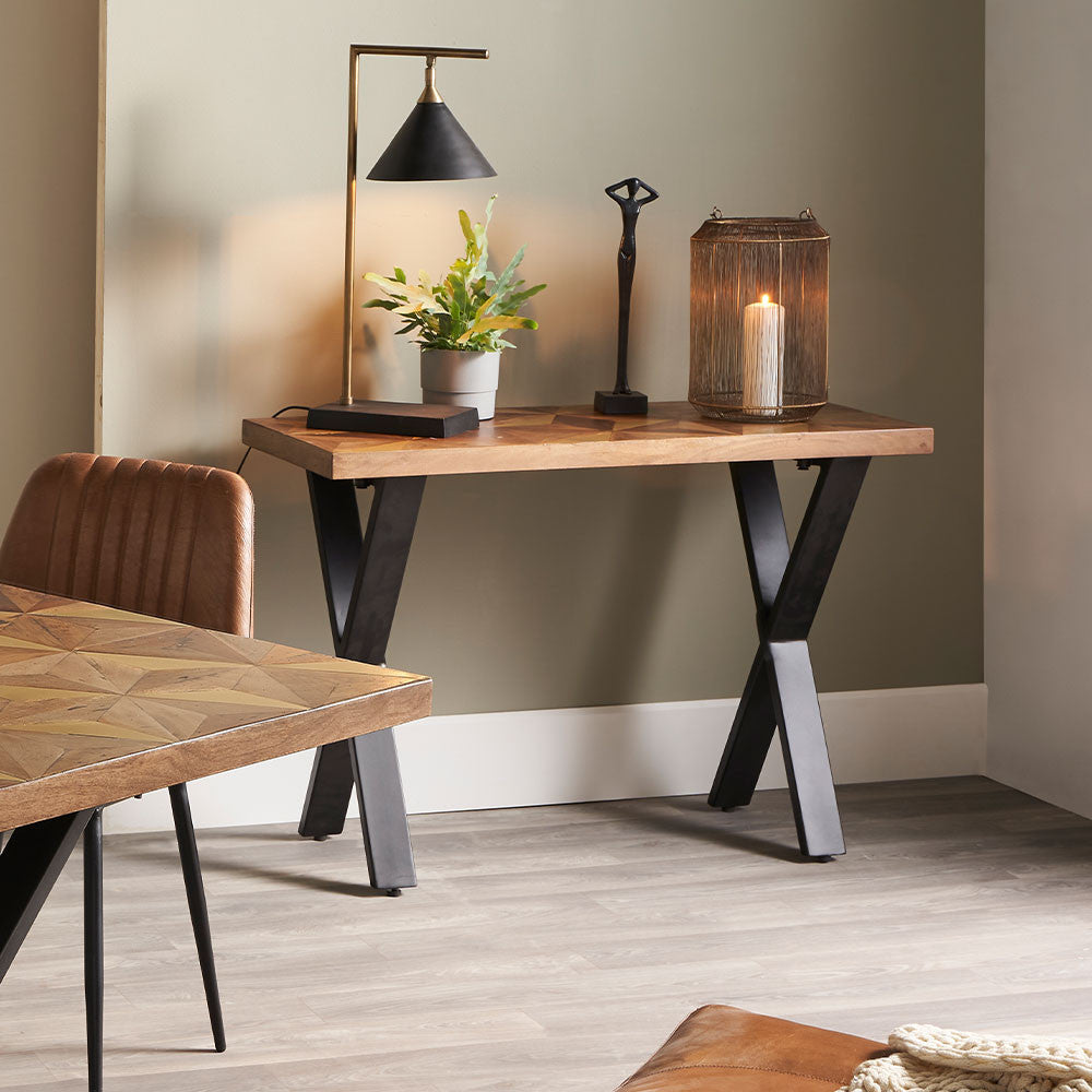 Lakota Recycled Wood and Brass Metal Console Table