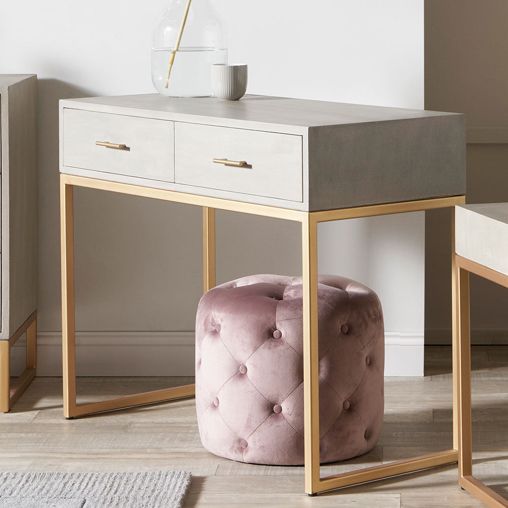 Ambroso Grey Wash Mango Wood and Metal 2 Drawer Dressing Table - Gold or Silver