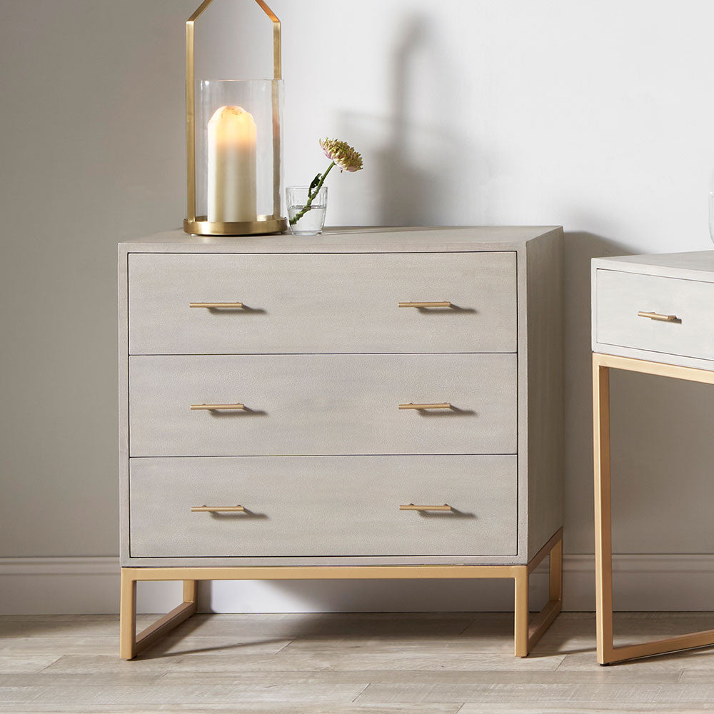 Ambroso Grey Wash Mango Wood and Metal 3 Drawer Unit - Silver