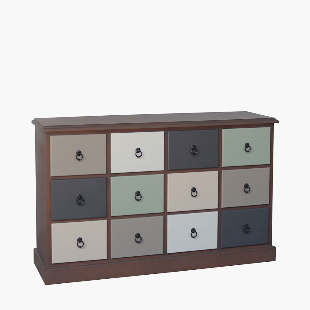 Loft Pine Wood Sage Multicoloured 12 Drawer Unit