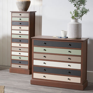 Loft Pine Wood Sage Multicoloured 6 Drawer Unit