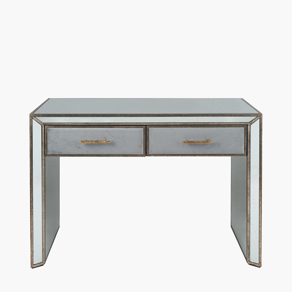 Brindisi Grey Velvet, Antique Metal and Mirror Console Table