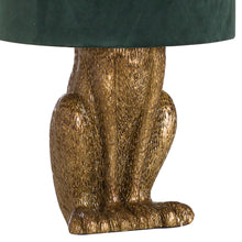 Load image into Gallery viewer, Antique Gold Hare Table Lamp With Green Velvet Shade
