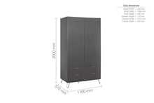 Load image into Gallery viewer, Arlo 2 Door 2 Drawer Wardrobe - Charcoal
