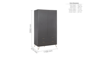 Arlo 2 Door 2 Drawer Wardrobe - Charcoal