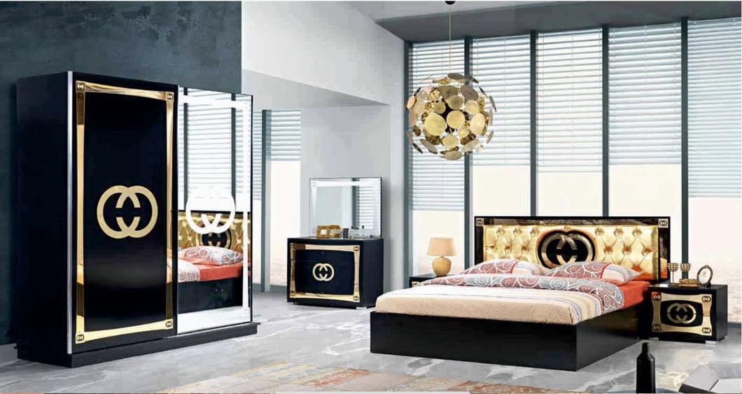 Chelsea Bedroom Set - Wardrobe, Dresser & Mirror, x2 Bedside Tables and a Storage (Ottoman) Bed