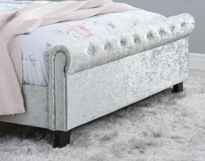 Sienna Fabric Bed Steel Crushed Velvet - Small-Double, Double & KingSize Options Available