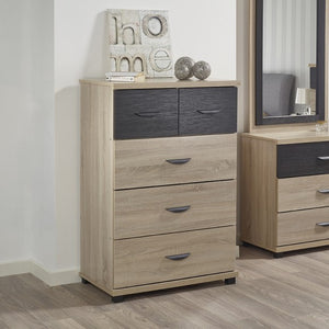 Domonic 3+2 chest of Drawers - Sonoma Oak With curved Handles
