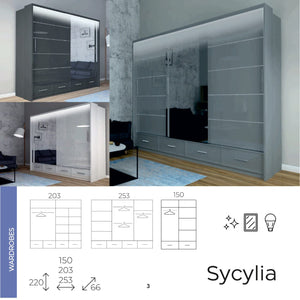 Sycylia Wardrobe Multiple Sizes - Available in Grey, White or Black