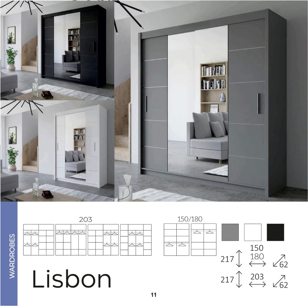 Lisbon Wardrobe Various Sizes - Available in Oak, White, Black or Grey