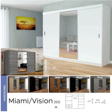 Load image into Gallery viewer, Miami Wardrobe 250cm - Available in Grey, Oak, Walnut, Wenge, White or Black
