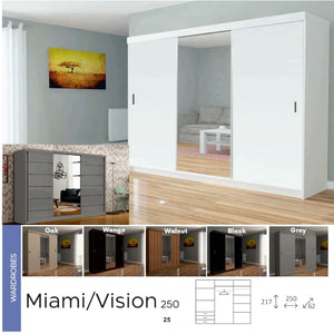 Miami Wardrobe 250cm - Available in Grey, Oak, Walnut, Wenge, White or Black