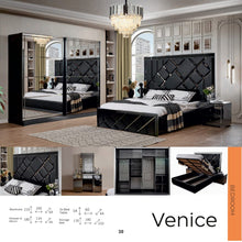Load image into Gallery viewer, Venice Bedroom Set - Wardrobe, Dresser &amp; Mirror, x2 Bedside Tables and a Storage (Ottoman) Bed
