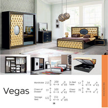 Load image into Gallery viewer, Vegas Bedroom Set - Wardrobe, Dresser &amp; Mirror, x2 Bedside Tables and a Storage (Ottoman) Bed

