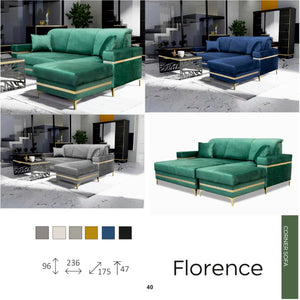 Florence Corner Sofa Bed - Available in Blue, Green & Black