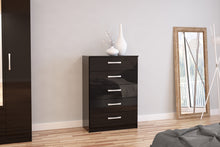 Load image into Gallery viewer, Lynx 5 Drawer Chest - Available in Grey, White, Black, Grey &amp; White, Black &amp; Walnut
